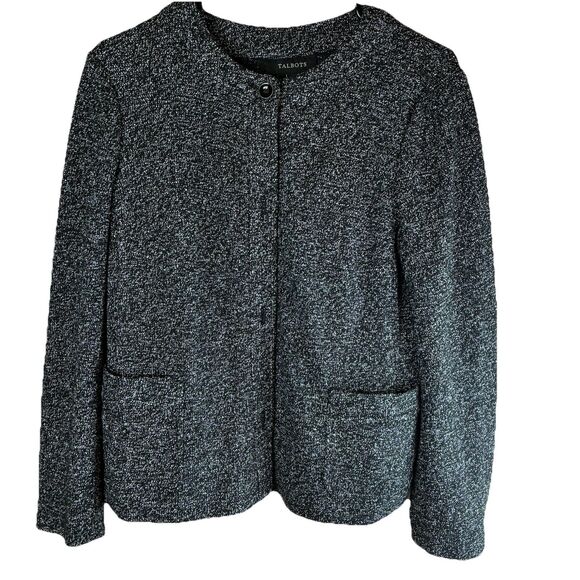 Talbots Womens Marled Black White Sweater Button Down Jacket Size 12 - Picture 1 of 8